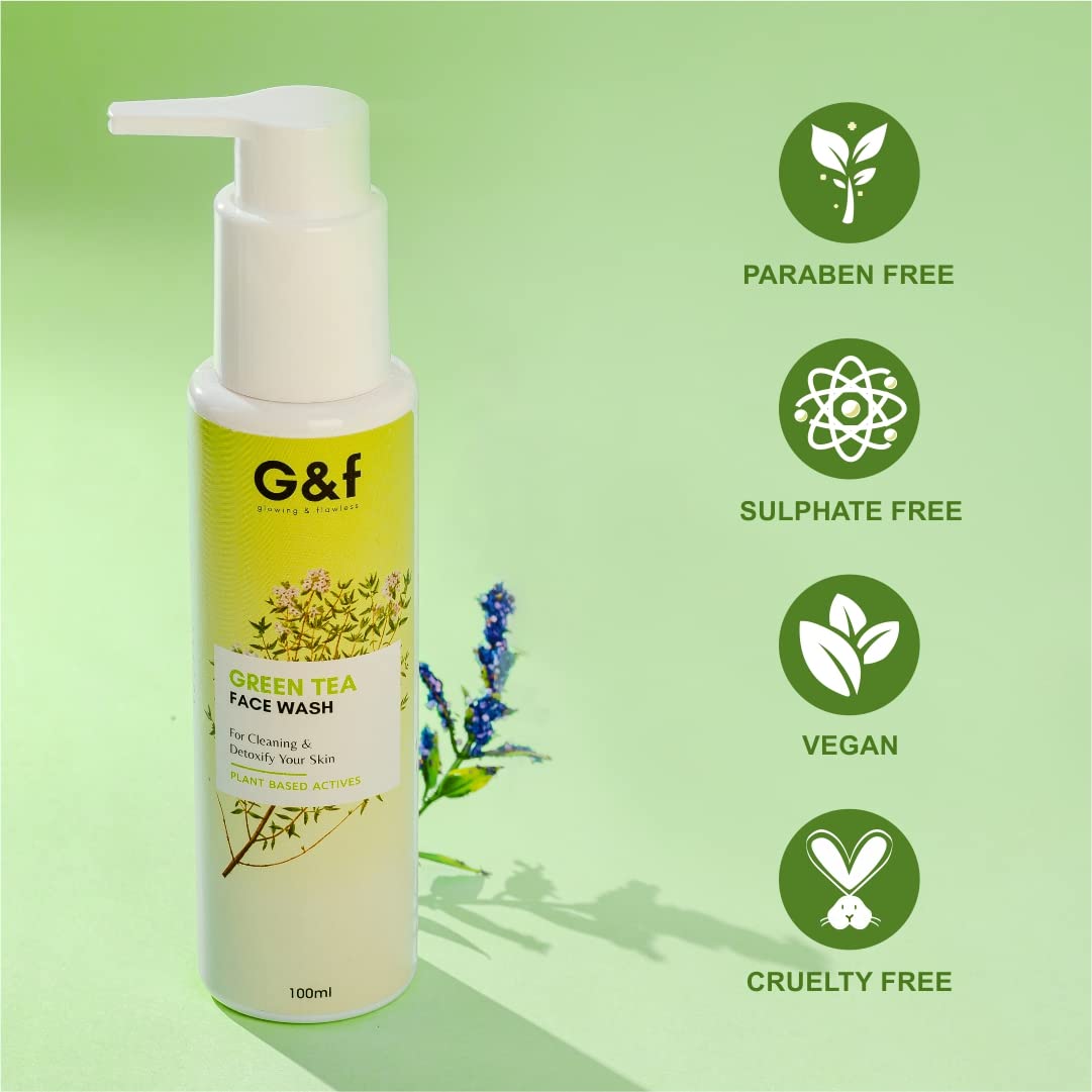 G&f Vitamin C Green Tea Face Wash for Dull, Dry & Oily Skin | Face Cleanser for Women & Men | Removes Dirt & Impurities | Paraben & Sulphate Free (100 ml)